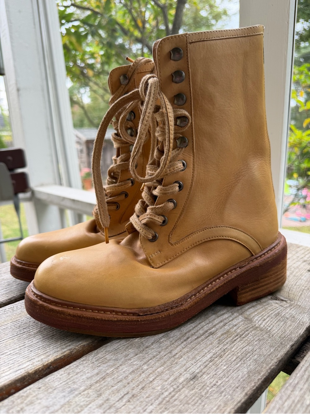 Free People Lace-Up Leather Boots in Tan Size 36.5